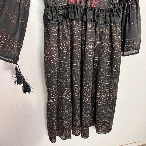 Free People Dress Small Starry Night Maxi Black Long Sleeve V Neck Embroidered - Picture 8 of 13